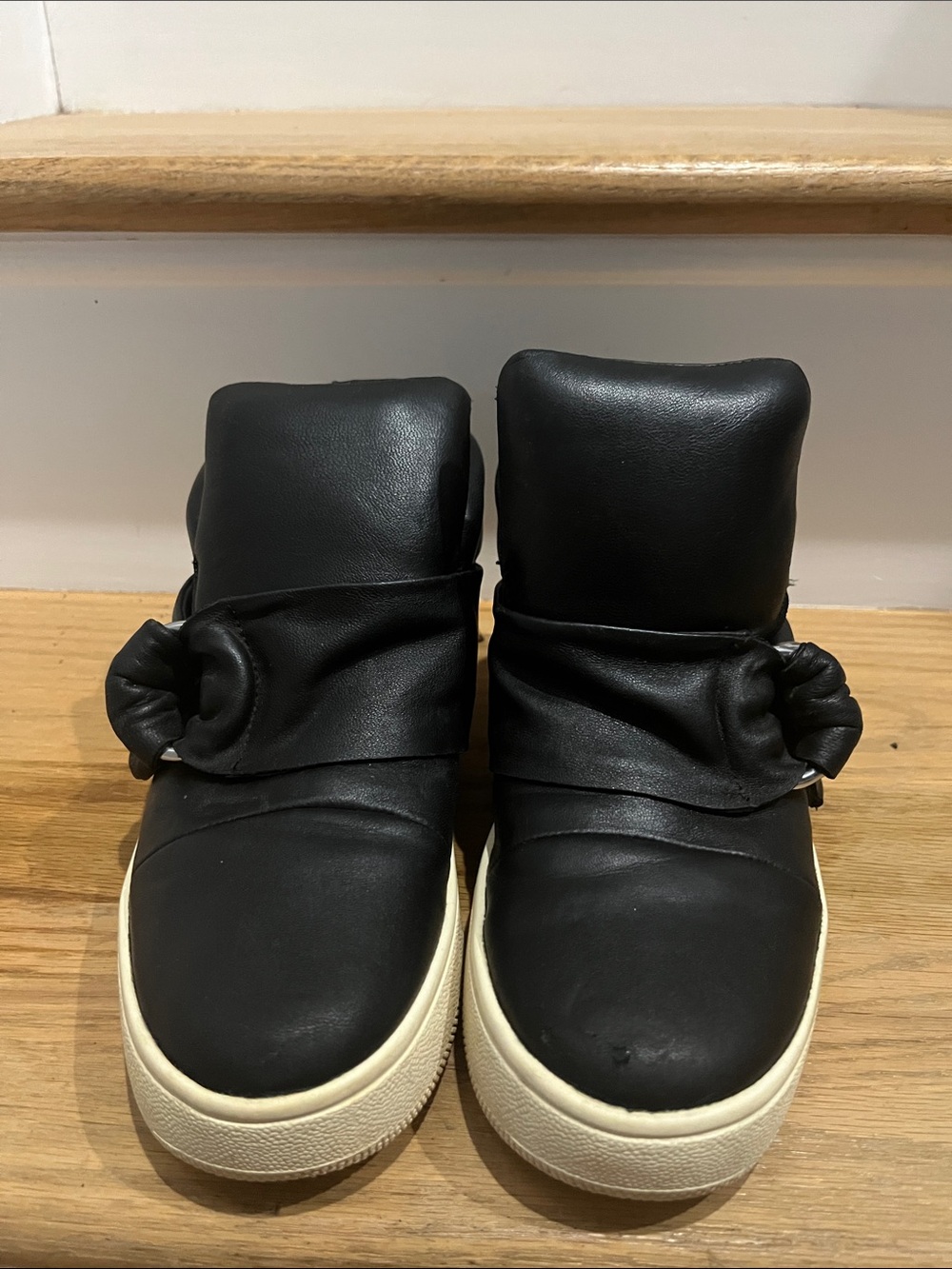 Kids Black High-Top Slip-On Sneakers with Cream Sole